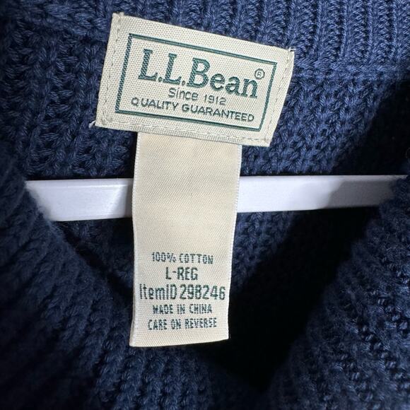 L.L. Bean Men's Shawl Collar HeavyKnit Cotton  Sweater Casual Blue Large - Picture 6 of 7